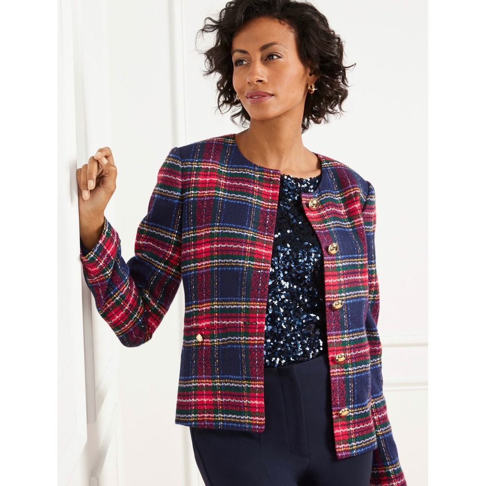 Talbots Tweed Jacket Blazer Glee Plaid Size 20W Office Business Casual Holiday